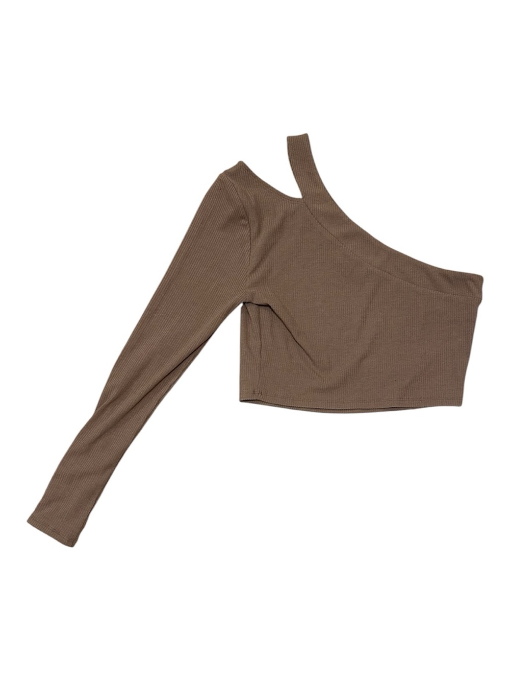Privacy Please Tan Ribbed One-Shoulder Crop Top - Picture 3 of 3